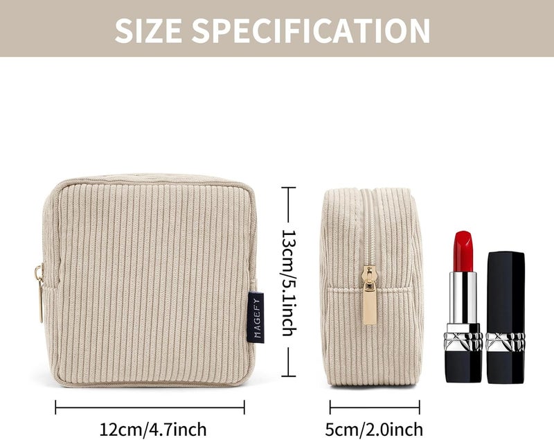 MAGEFY Small Makeup Bag for Purse Mini Cosmetics Bag Corduroy Cute Cosmetic Pouch for Women with Slip-in Pockets - Image 2
